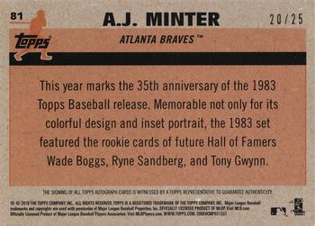 2018 Topps - 1983 Topps Baseball 35th Anniversary Chrome Silver Pack Autographs Orange Refractor #81 A.J. Minter Back