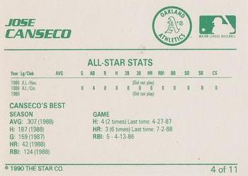 1990 Star Jose Canseco (Yellow) #4 Jose Canseco Back