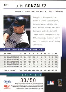 2004 Leaf - Press Proofs Silver #101 Luis Gonzalez Back