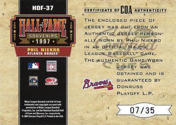 2004 Leaf Certified Cuts - Hall of Fame Souvenirs Signature Material #HOF-37 Phil Niekro Back