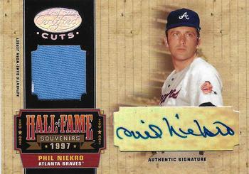 2004 Leaf Certified Cuts - Hall of Fame Souvenirs Signature Material #HOF-37 Phil Niekro Front