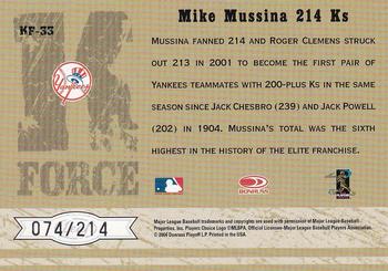 2004 Leaf Certified Cuts - K-Force #KF-33 Mike Mussina Back