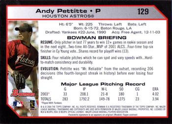 2004 Bowman #129 Andy Pettitte Back