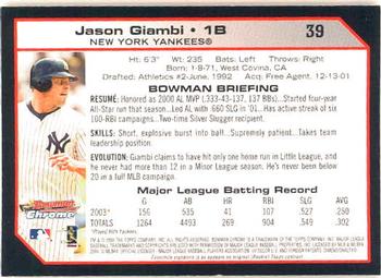 2004 Bowman Chrome #39 Jason Giambi Back