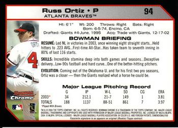 2004 Bowman Chrome #94 Russ Ortiz Back