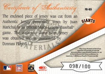 2004 Leaf Certified Materials - Fabric of the Game #FG-65 Juan Marichal Back