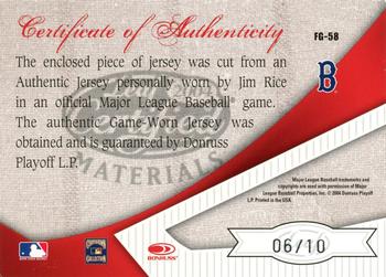 2004 Leaf Certified Materials - Fabric of the Game Autograph #FG-58 Jim Rice Back