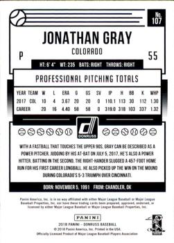 2018 Donruss - Gold Press Proof #107 Jonathan Gray Back
