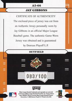 2004 Playoff Absolute Memorabilia - Absolutely Ink Material #AI-66 Jay Gibbons Back