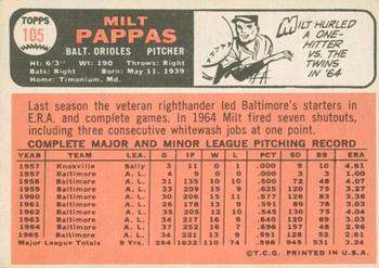 2015 Topps - Topps Originals Buybacks 1966 #105 Milt Pappas Back