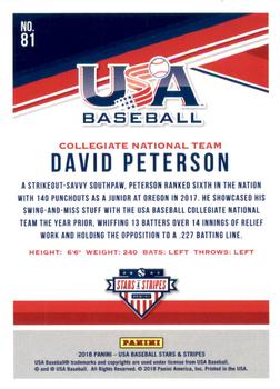 2018 Panini USA Baseball Stars & Stripes - Longevity #81 David Peterson Back