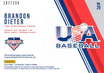 2018 Panini USA Baseball Stars & Stripes - Jumbo Patch #29 Brandon Dieter Back