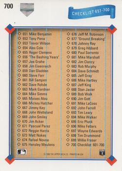 1991 Upper Deck #700 Checklist: 601-700 Back