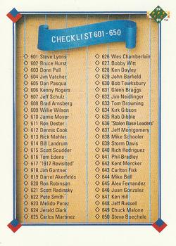 1991 Upper Deck #700 Checklist: 601-700 Front