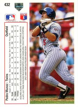 1991 Upper Deck #432 Pedro Munoz Back