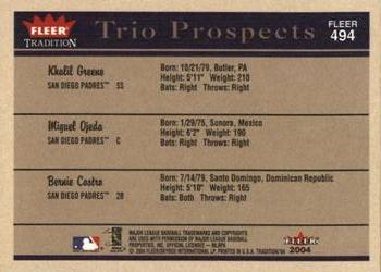 2004 Fleer Tradition #494 Khalil Greene / Miguel Ojeda / Bernie Castro Back