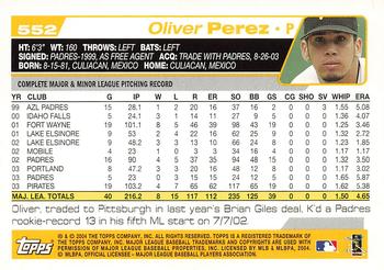 2004 Topps #552 Oliver Perez Back