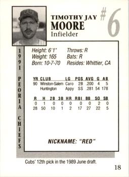 1991 Peoria Chiefs #18 Tim Moore Back