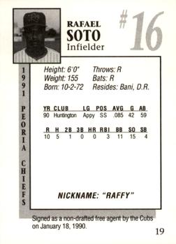 1991 Peoria Chiefs #19 Rafael Soto Back