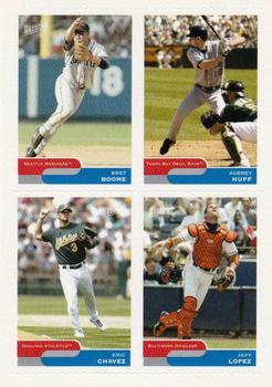 2004 Bazooka - 4-on-1 Stickers #14 Aubrey Huff / Eric Chavez / Javy Lopez / Bret Boone Front