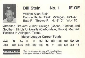 1983 Affiliated Food Stores Texas Rangers #NNO Bill Stein Back