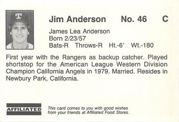 1983 Affiliated Food Stores Texas Rangers #NNO Jim Anderson Back