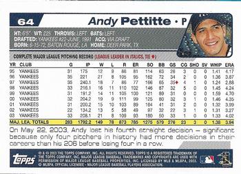 2004 Topps 1st Edition #64 Andy Pettitte Back