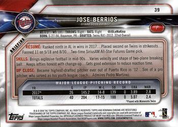 2018 Bowman - Sky Blue #39 Jose Berrios Back