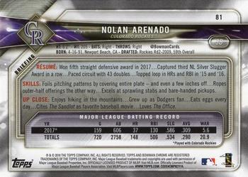 2018 Bowman - Orange #81 Nolan Arenado Back