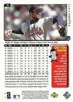 1998 Collector's Choice Atlanta Braves #11 John Smoltz Back