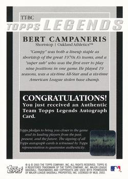 2004 Topps - Team Topps Legends Autographs #TT-BC Bert Campaneris Back