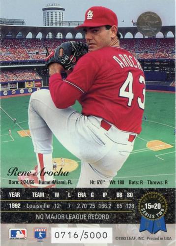 1993 Leaf - Gold Leaf Rookies Jumbo #15 Rene Arocha Back