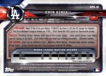 2018 Bowman - Chrome Prospect Autographs #CPA-JK Jeren Kendall Back