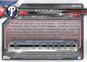 2018 Bowman - Chrome Prospect Autographs #CPA-MMI McKenzie Mills Back