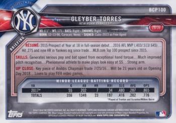 2018 Bowman - Chrome Prospects Blue Shimmer Refractor #BCP100 Gleyber Torres Back