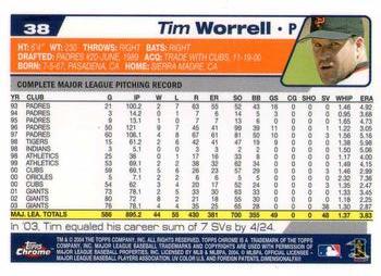 2004 Topps Chrome - Refractors #38 Tim Worrell Back
