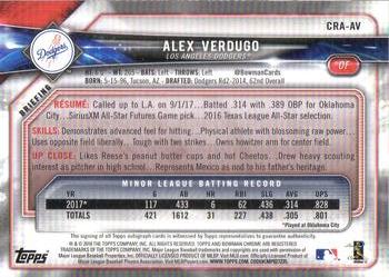 2018 Bowman - Chrome Rookie Autographs #CRA-AV Alex Verdugo Back