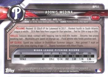 2018 Bowman - Prospects #BP51 Adonis Medina Back