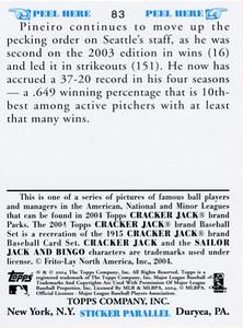 2004 Topps Cracker Jack - Mini Stickers #83 Joel Pineiro Back