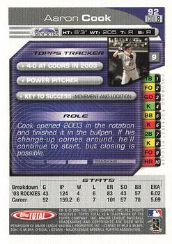 2004 Topps Total - Silver #92 Aaron Cook Back