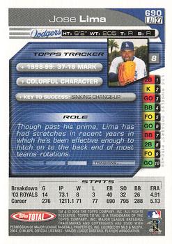 2004 Topps Total - Silver #690 Jose Lima Back