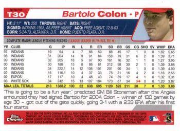 2004 Topps Traded & Rookies - Chrome Refractors #T30 Bartolo Colon Back