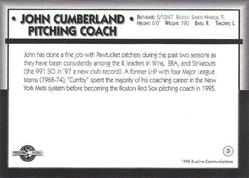 1998 Blueline Q-Cards Pawtucket Red Sox #3 John Cumberland Back