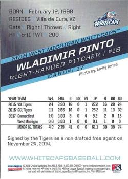 2018 Choice West Michigan Whitecaps #17 Wladimir Pinto Back