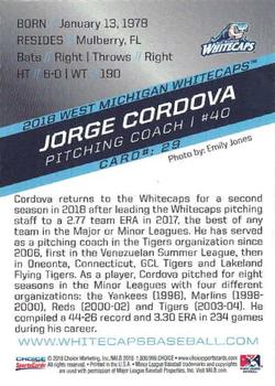 2018 Choice West Michigan Whitecaps #29 Jorge Cordova Back