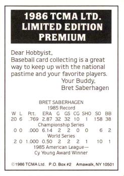 1986 TCMA Limited Autographs #NNO Bret Saberhagen Back