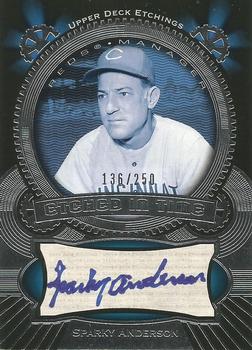 2004 Upper Deck Etchings - Etched in Time Autograph Blue #ET-SA Sparky Anderson Front