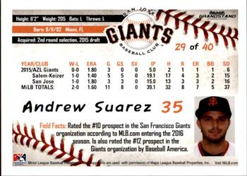 2016 Grandstand San Jose Giants #29 Andrew Suarez Back