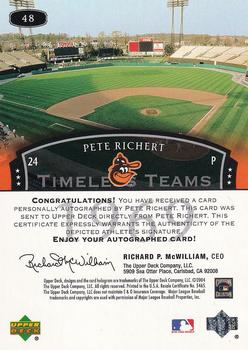 2004 Upper Deck Legends Timeless Teams - Autographs #48 Pete Richert Back