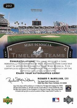 2004 Upper Deck Legends Timeless Teams - Autographs #202 Mike Scioscia Back